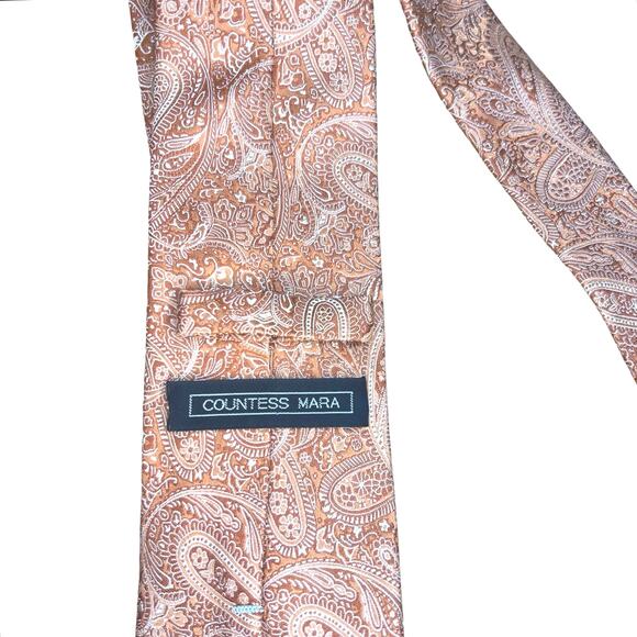 Countess Mara Augustin 100% Silk Orange White Paisley Tie 60” Hand Made - Picture 3 of 5